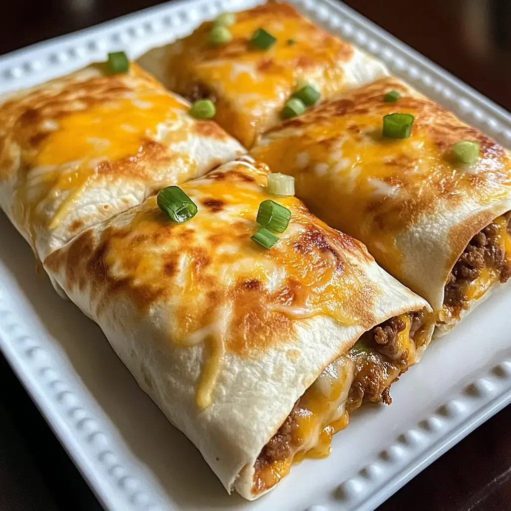 Crunchy golden tacos on a plate, garnished with green onions.
