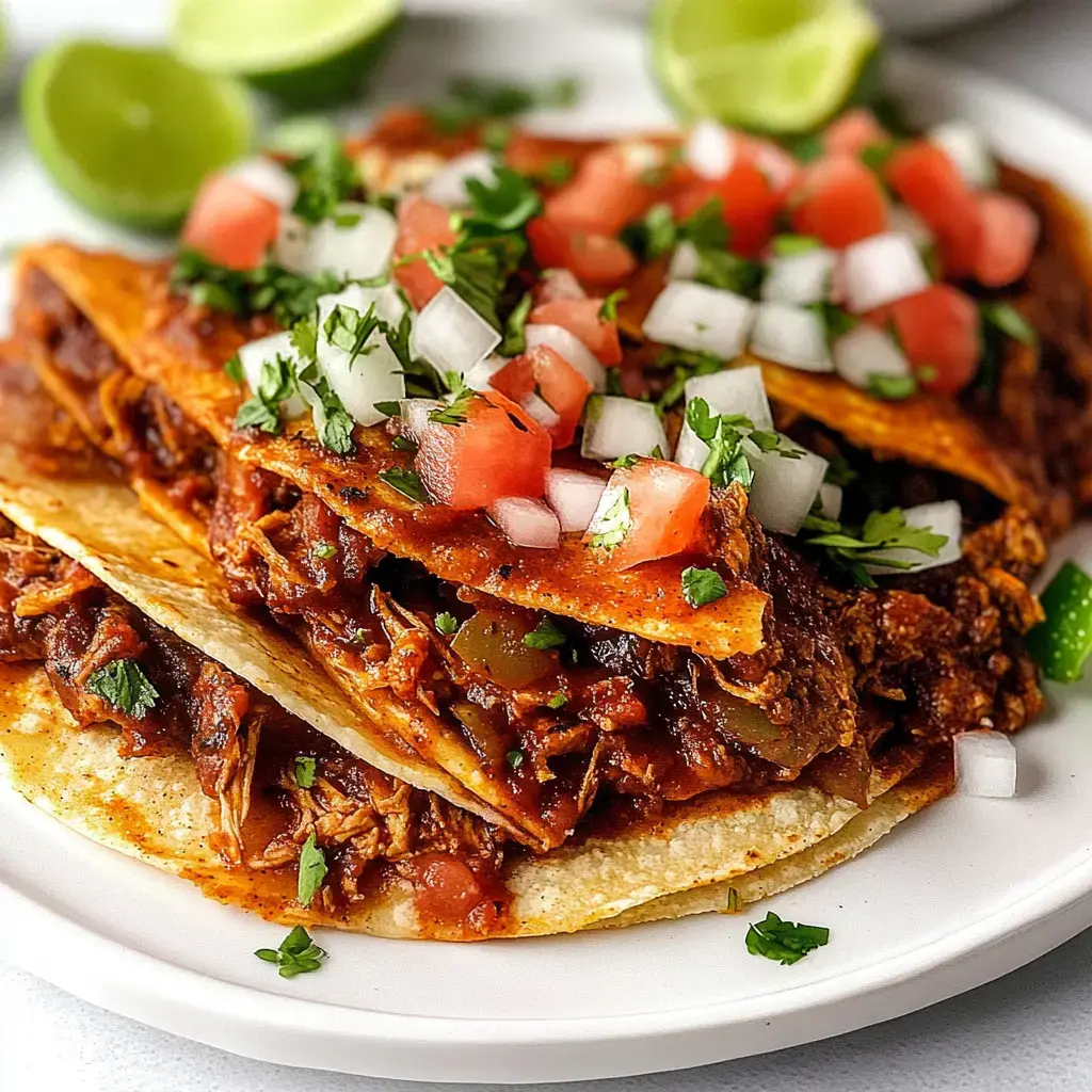 Crunchy tacos stuffed with seasoned chicken, vibrant toppings, and lime slices.