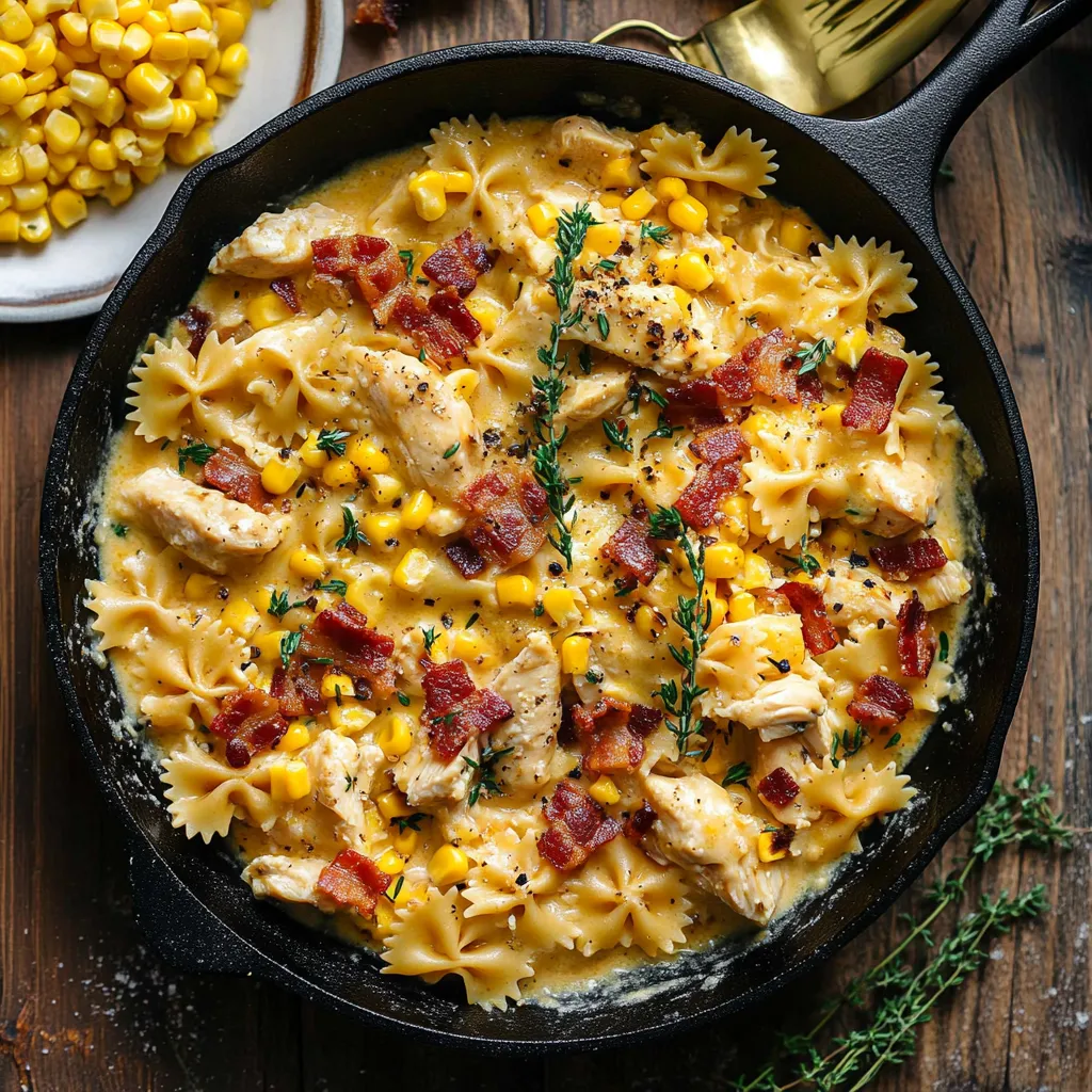 Creamy Chicken and Corn Pasta with Bacon Recipe