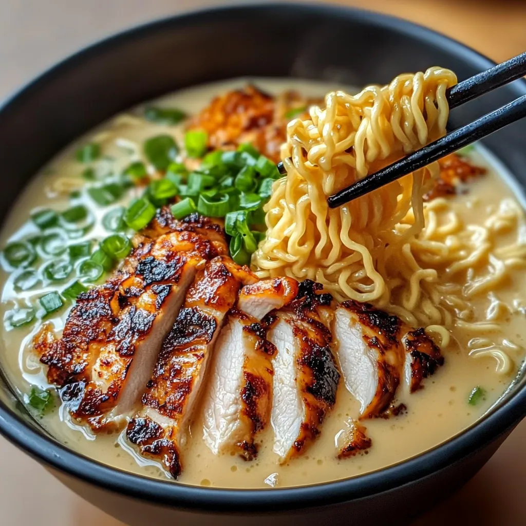 Fiery Chicken Ramen with Creamy Garlic Sauce