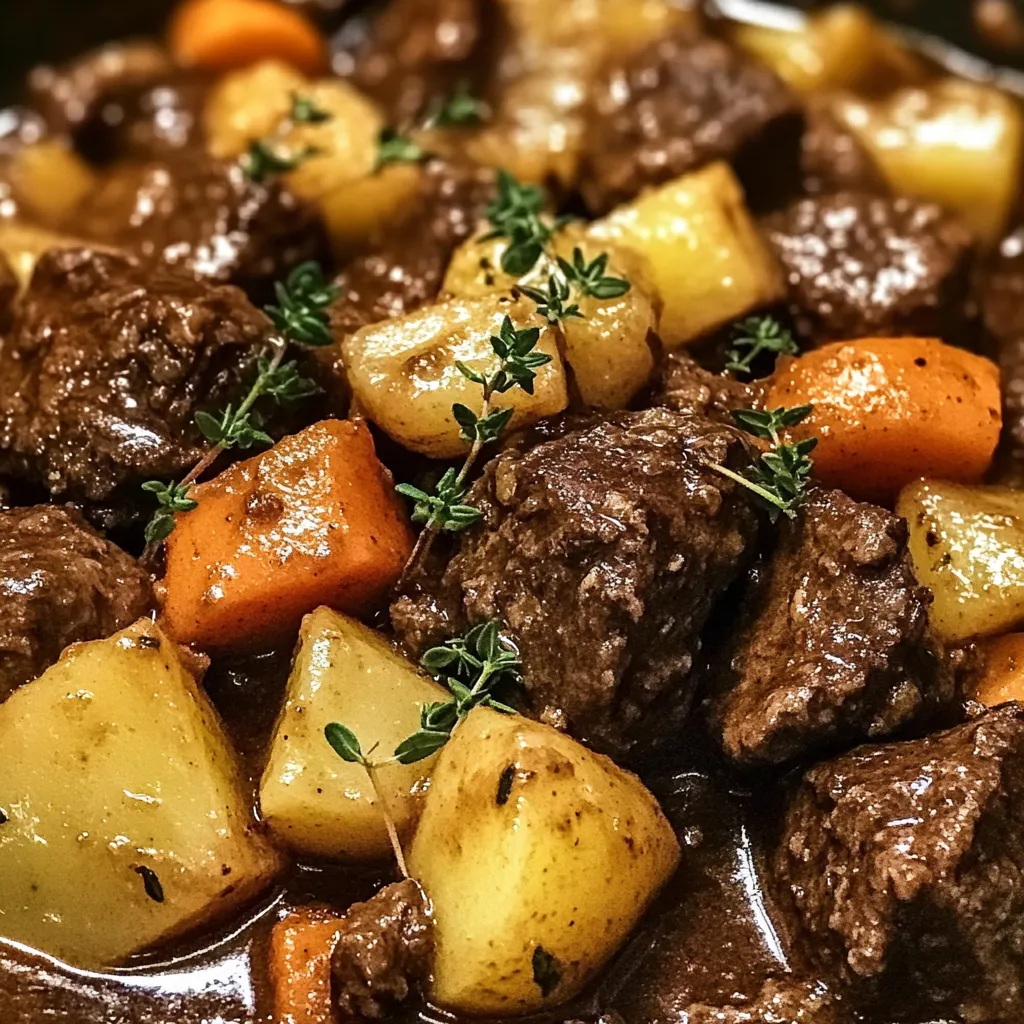 Slow cooker beef, garlic butter potatoes