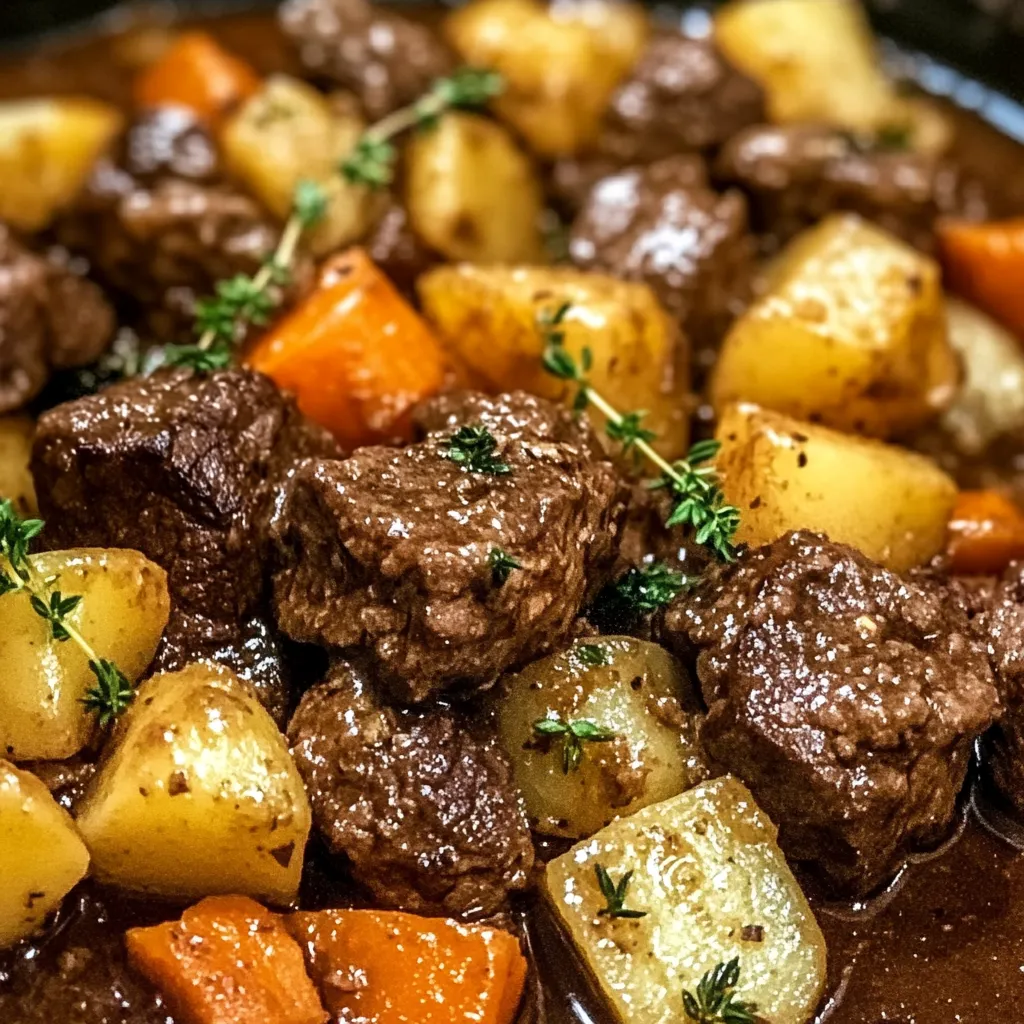 Easy Garlic Butter Beef Bites & Potatoes Slow Cooker