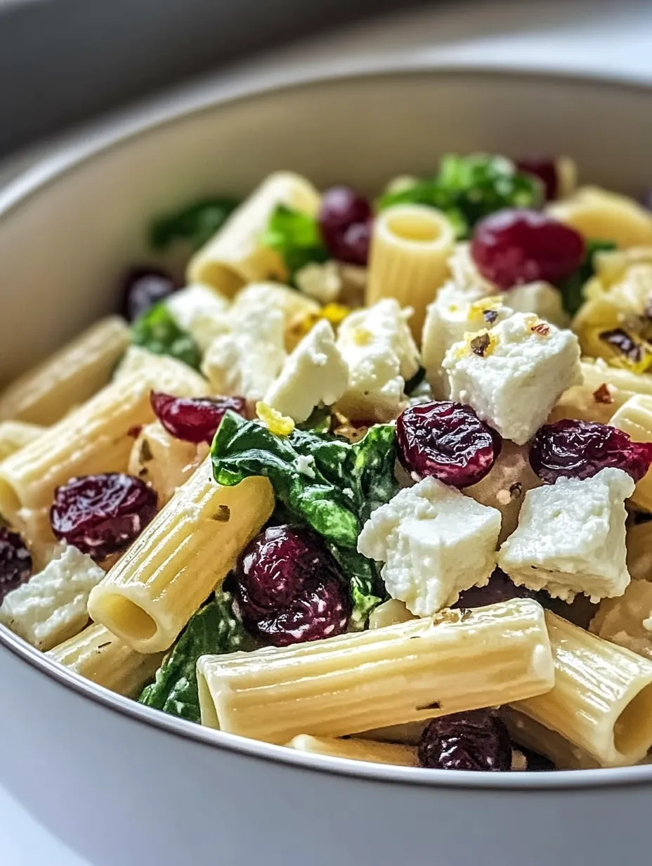 Easy Feta & Cranberry Rigatoni Salad with Lemon Vinaigrette Recipe