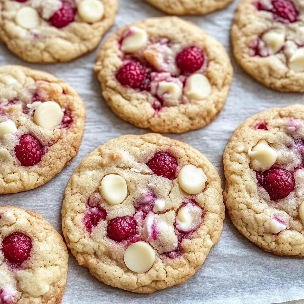 Soft cookies with white chocolate chips and raspberries