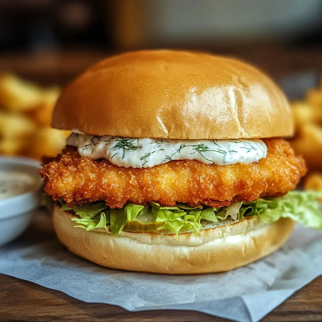 Homemade fish sandwich with crisp coating and sauce