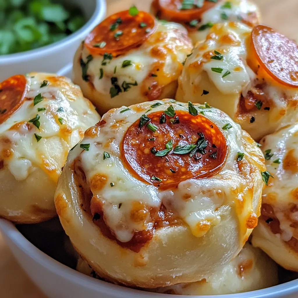 A bowl filled with bites stuffed with pepperoni and cheese.
