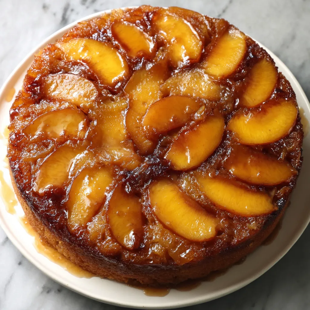 A cake with peaches on top.