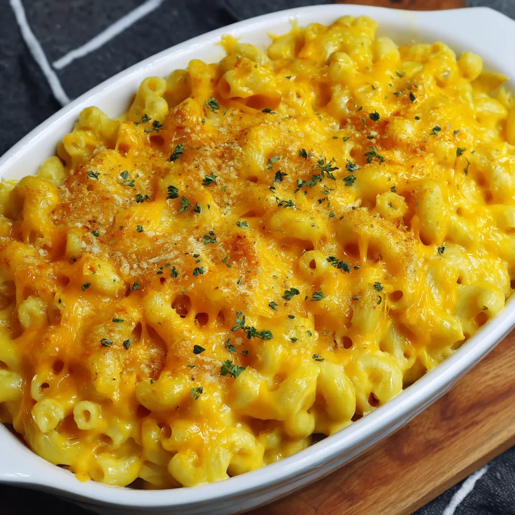 A white bowl filled with macaroni and cheese.
