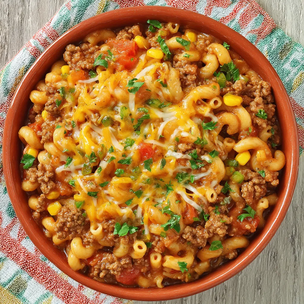 A bowl of pasta with meat and vegetables.