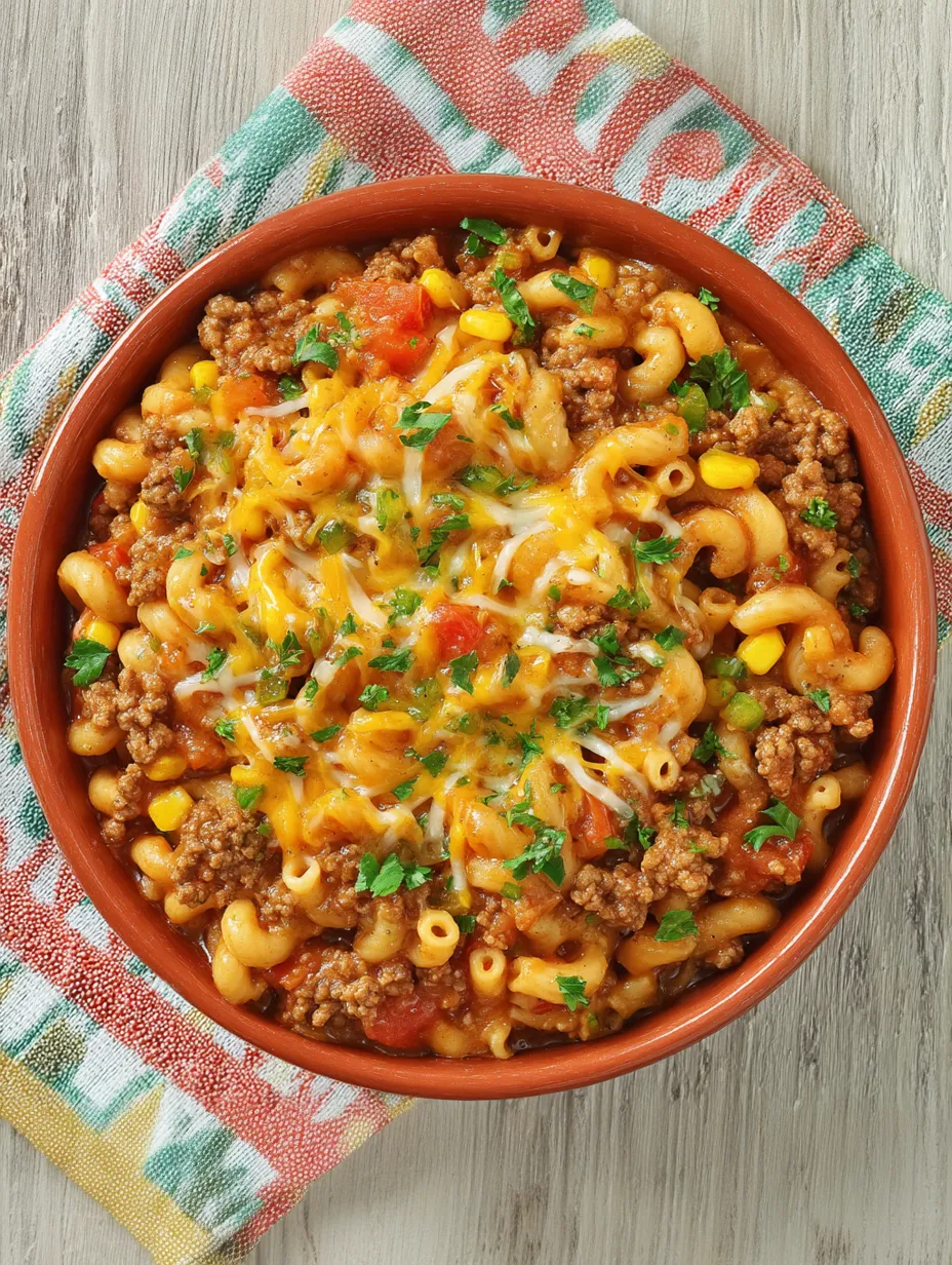 A bowl of macaroni and cheese with meat.