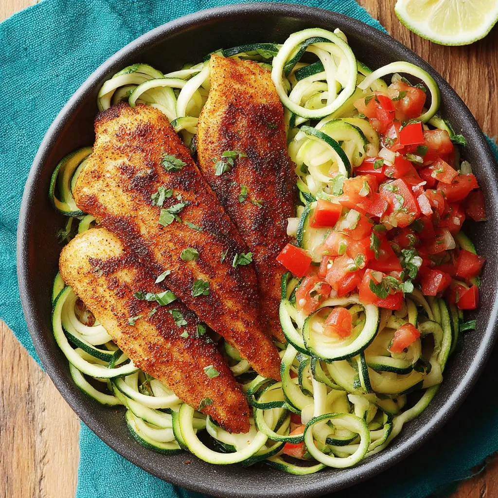 A plate of food with fish, tomatoes, and zucchini.