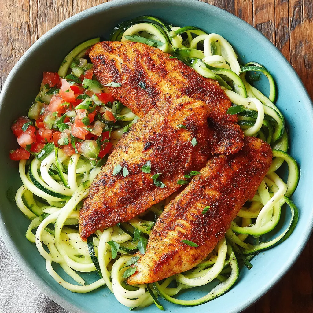 A bowl of food with a piece of chicken and zucchini.