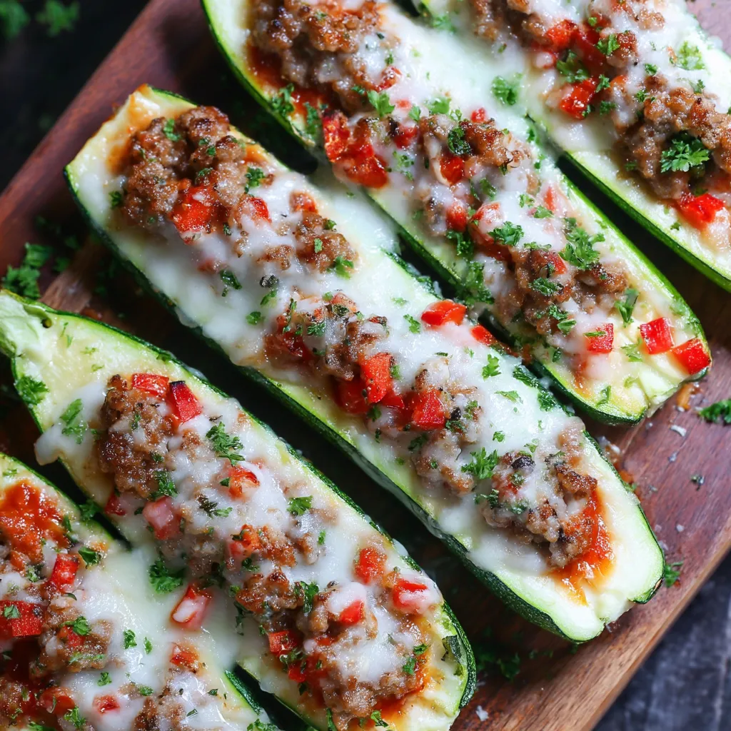 A wooden cutting board with sliced zucchini and meat.
