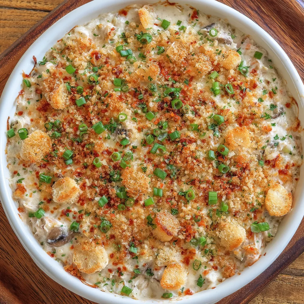 A white bowl filled with a delicious casserole.