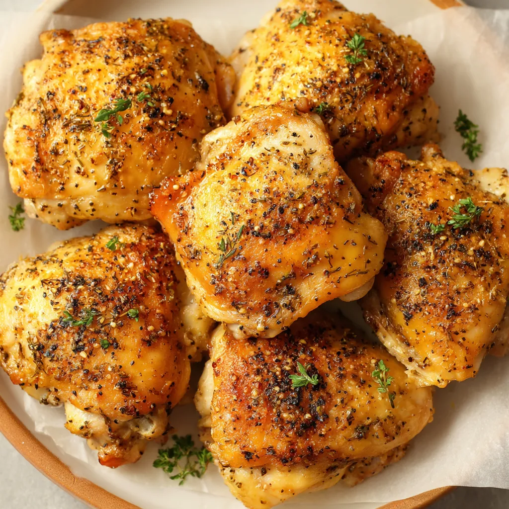 A plate of chicken with seasoning.