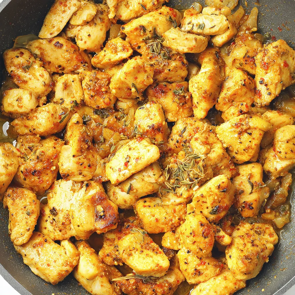 A pan of chicken with spices.