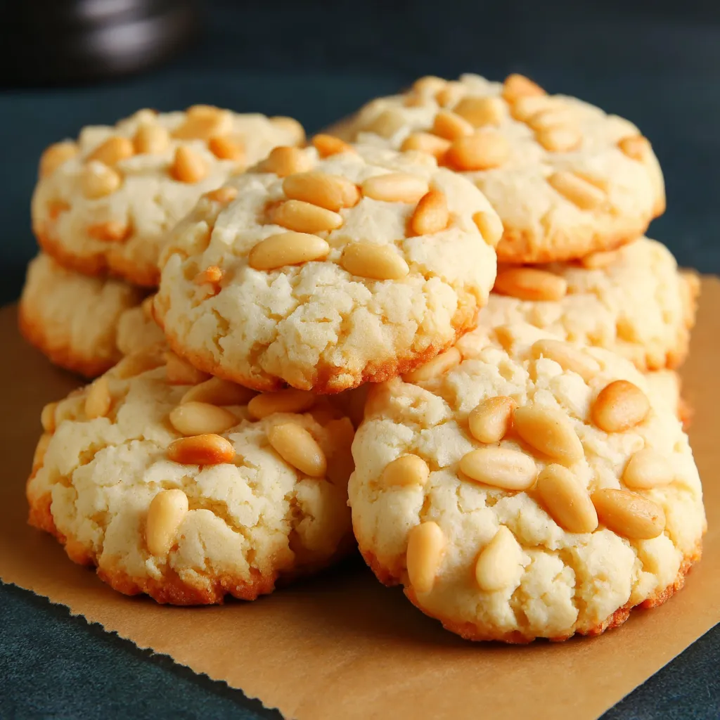 A stack of cookies with almonds on top.