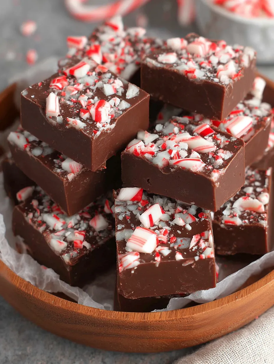 A plate of chocolate cake with red and white stripes.