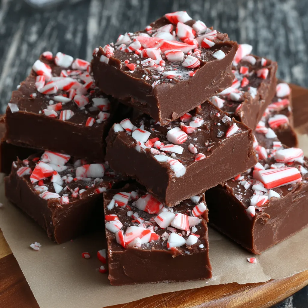 A stack of chocolate cake with red and white stripes.