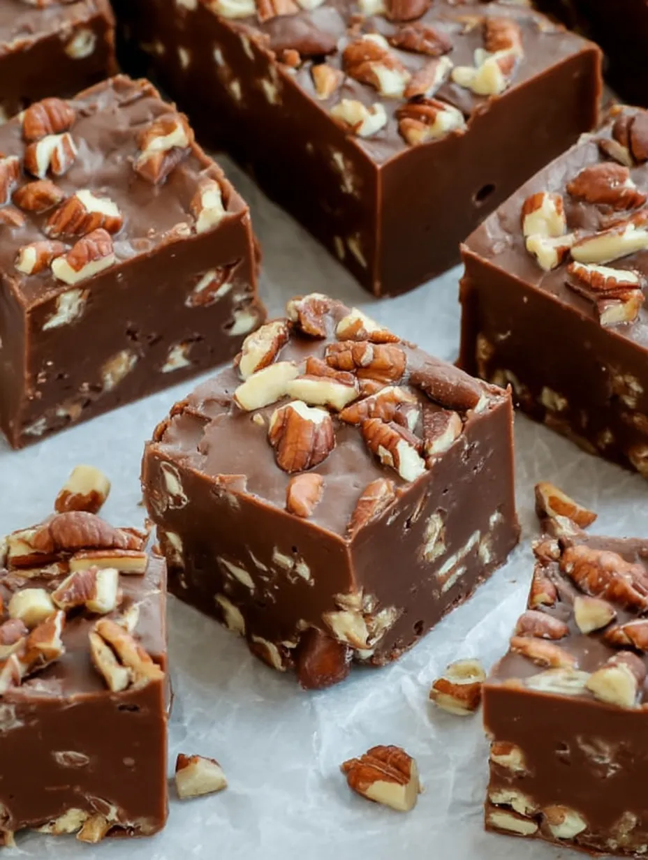 A square of chocolate cake with pecans and walnuts.