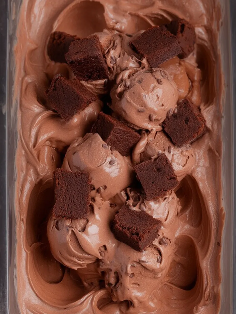 Chocolate ice cream with chocolate chunks.
