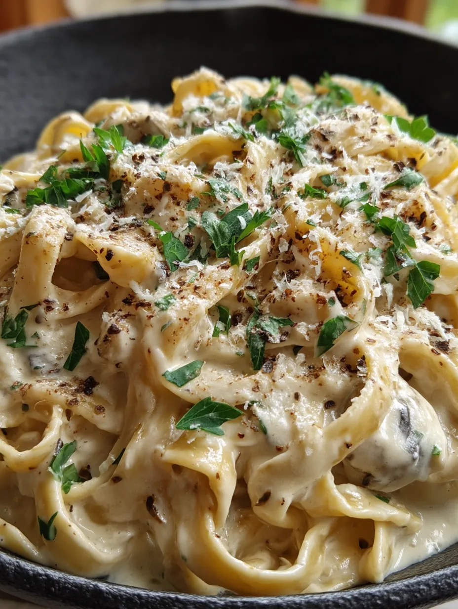 A bowl of pasta with cheese and herbs.