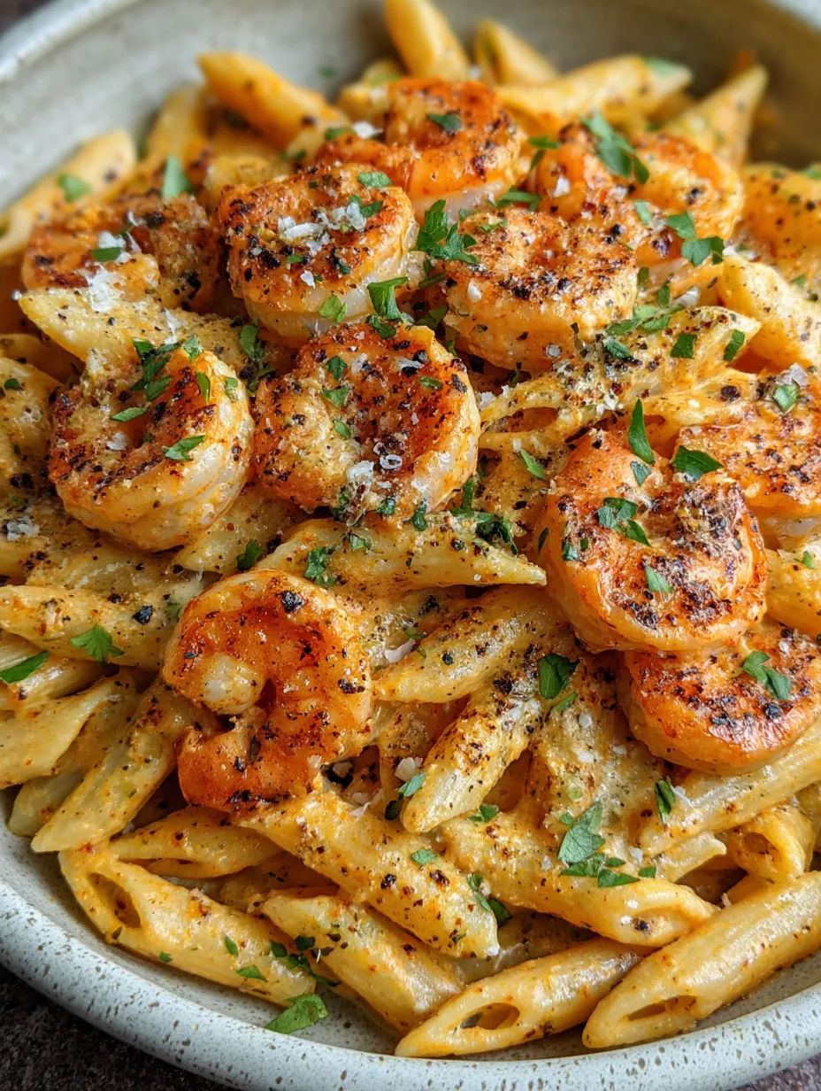 A bowl of shrimp and pasta.