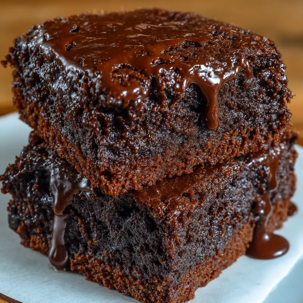 Chocolate cake with chocolate drizzle.