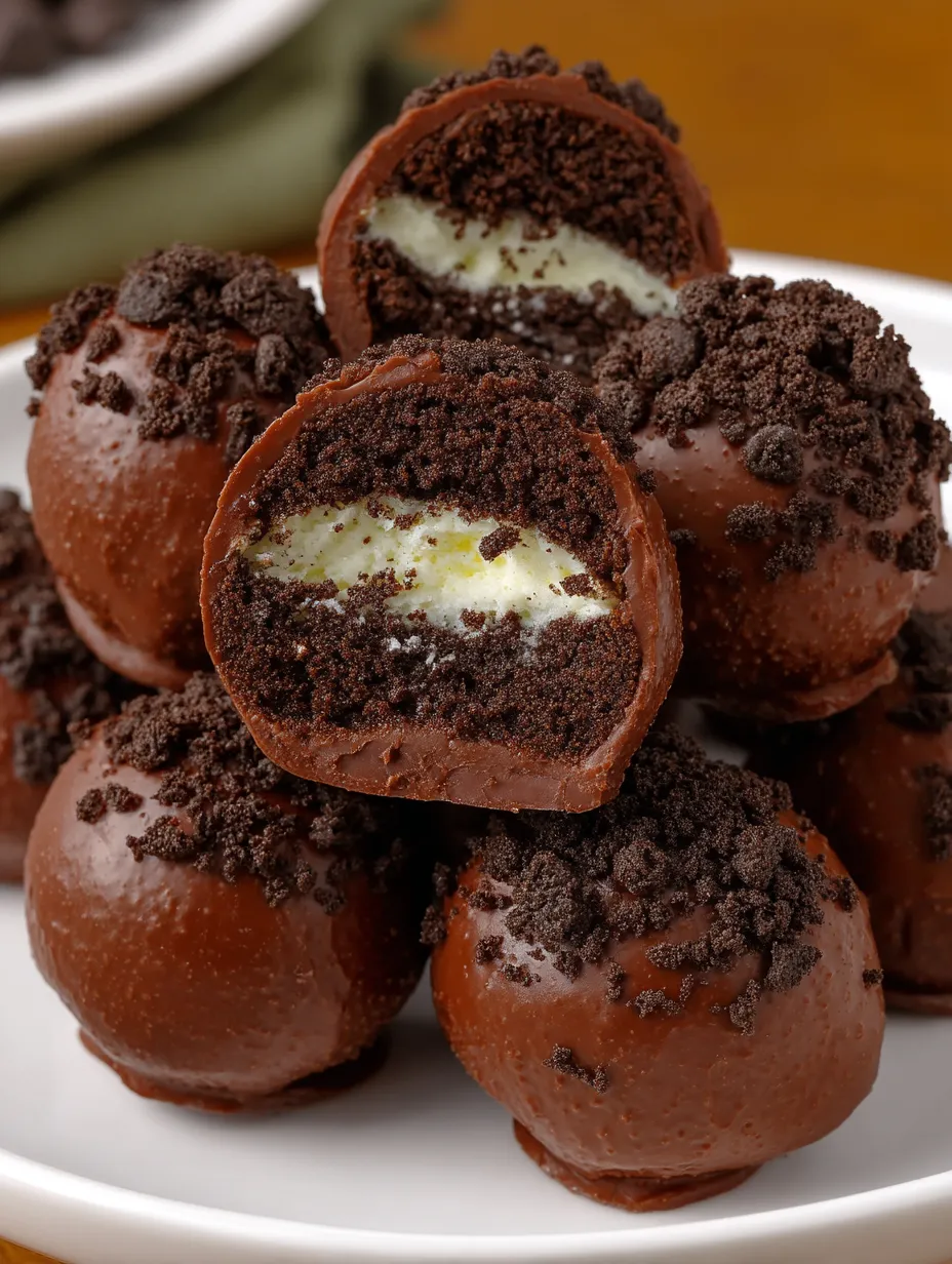 Chocolate cake balls with white frosting.