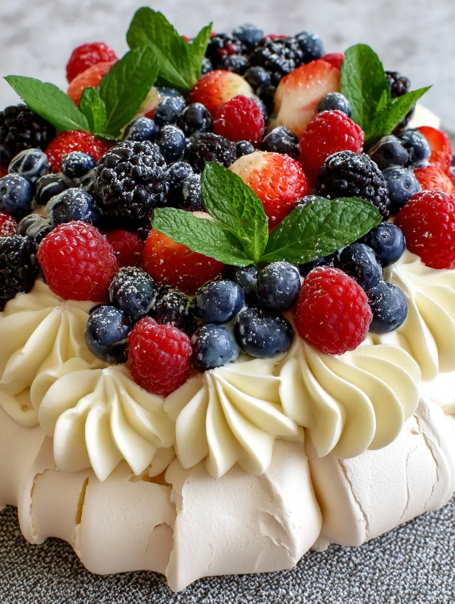 A cake with berries and mint on top.