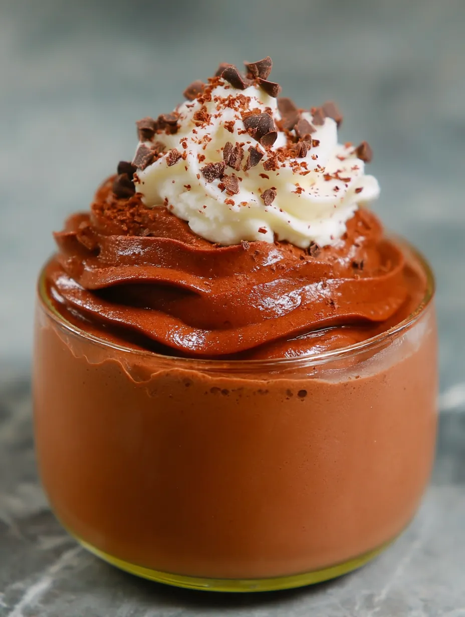 A chocolate dessert with white whipped cream on top.