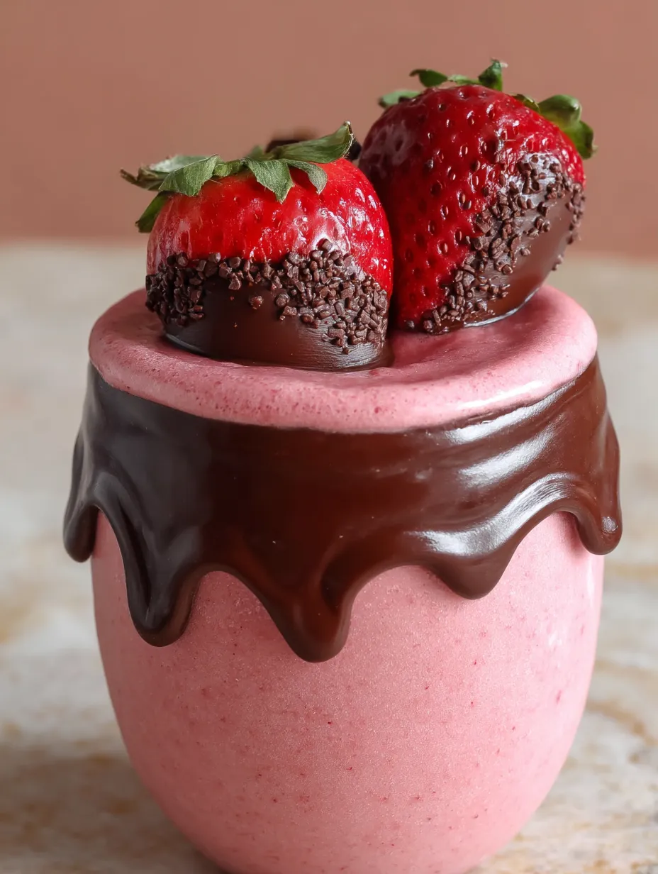 A cup of chocolate with strawberries on top.