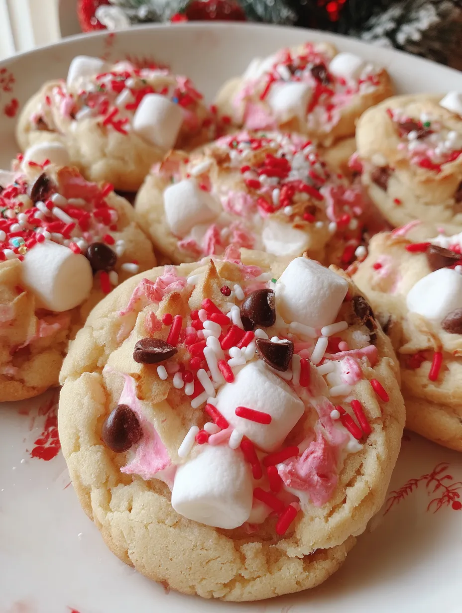 A plate of cookies with marshmallows on top.