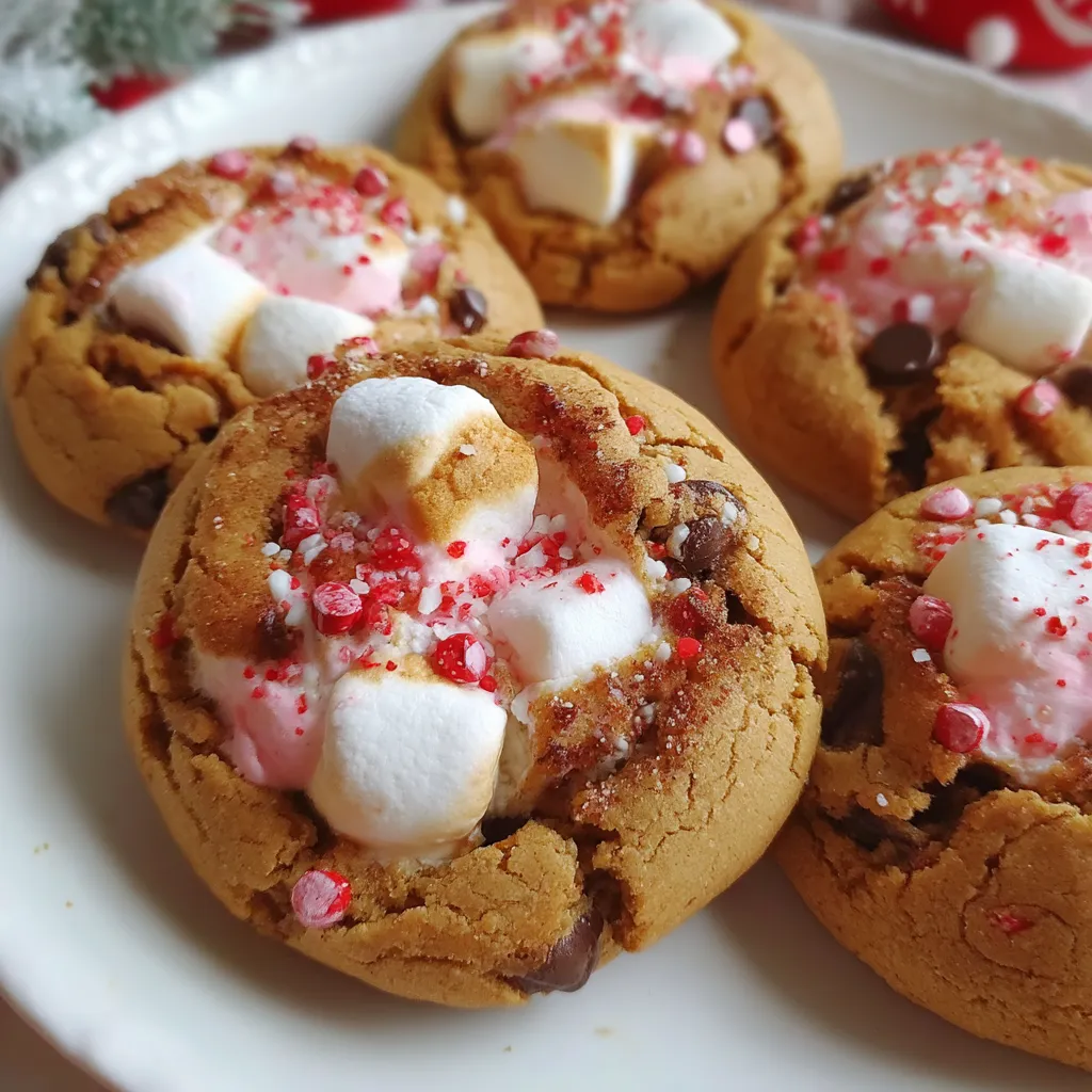 A plate of cookies with marshmallows on top.