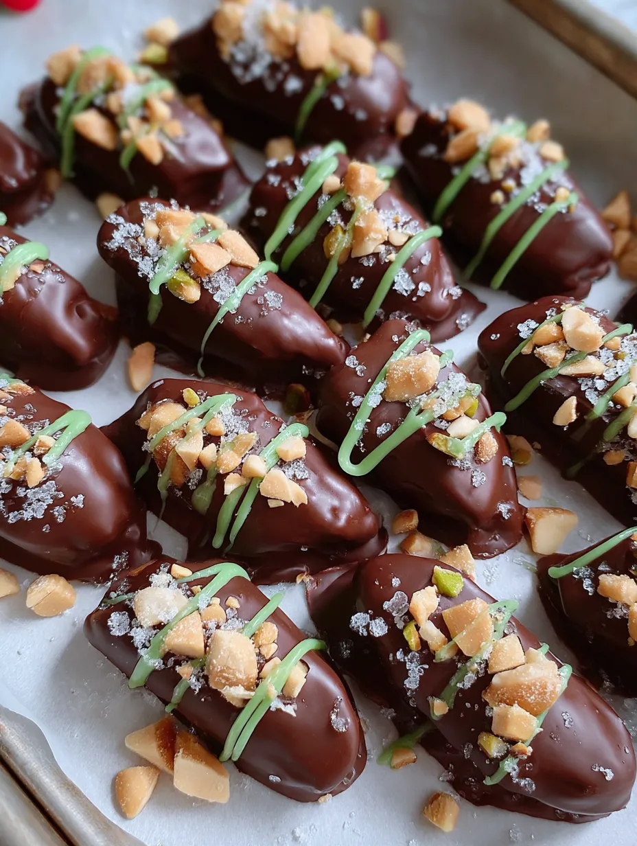 Chocolate candies with nuts and green topping.