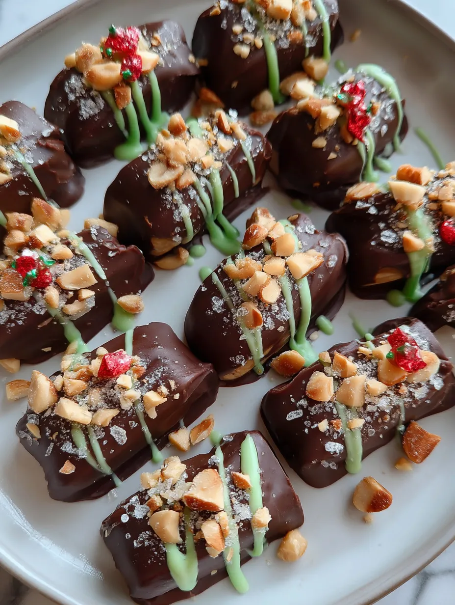 Chocolate candies with nuts and green icing.