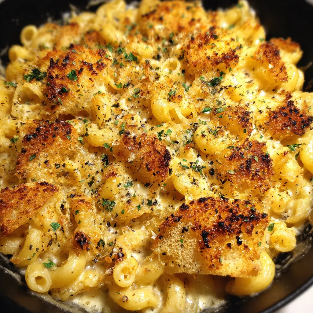 A bowl of macaroni and cheese with bread crumbs on top.