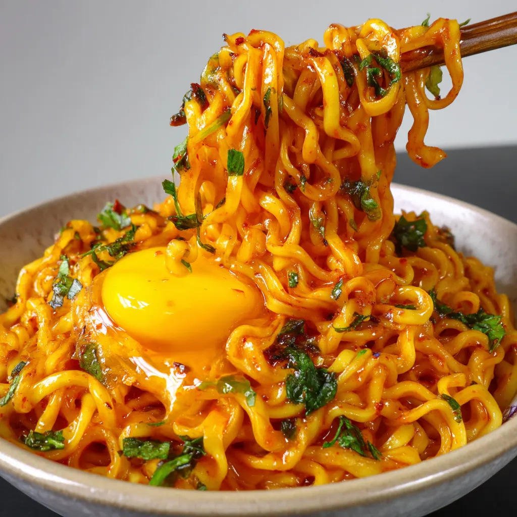 A bowl of noodles with an egg in it.