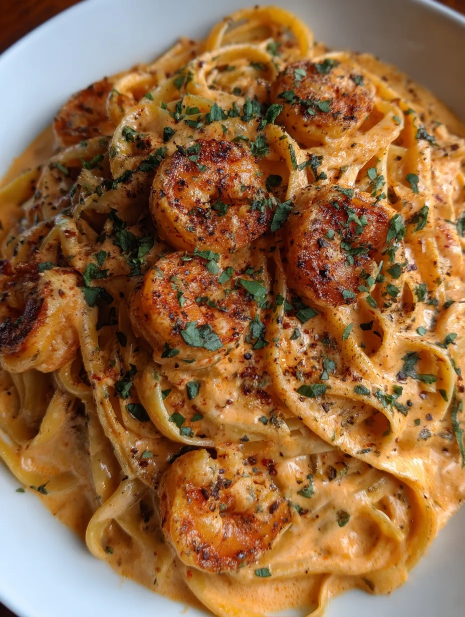 A bowl of pasta with shrimp and spices.