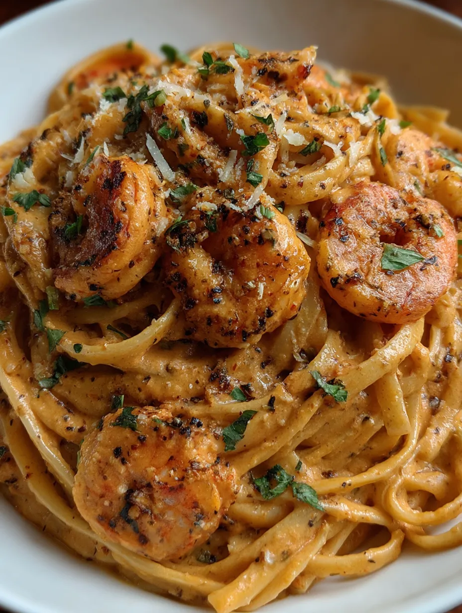 A plate of shrimp and pasta.