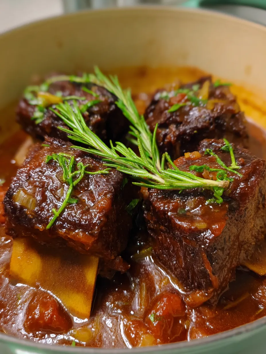 A close up of a beef stew with herbs.