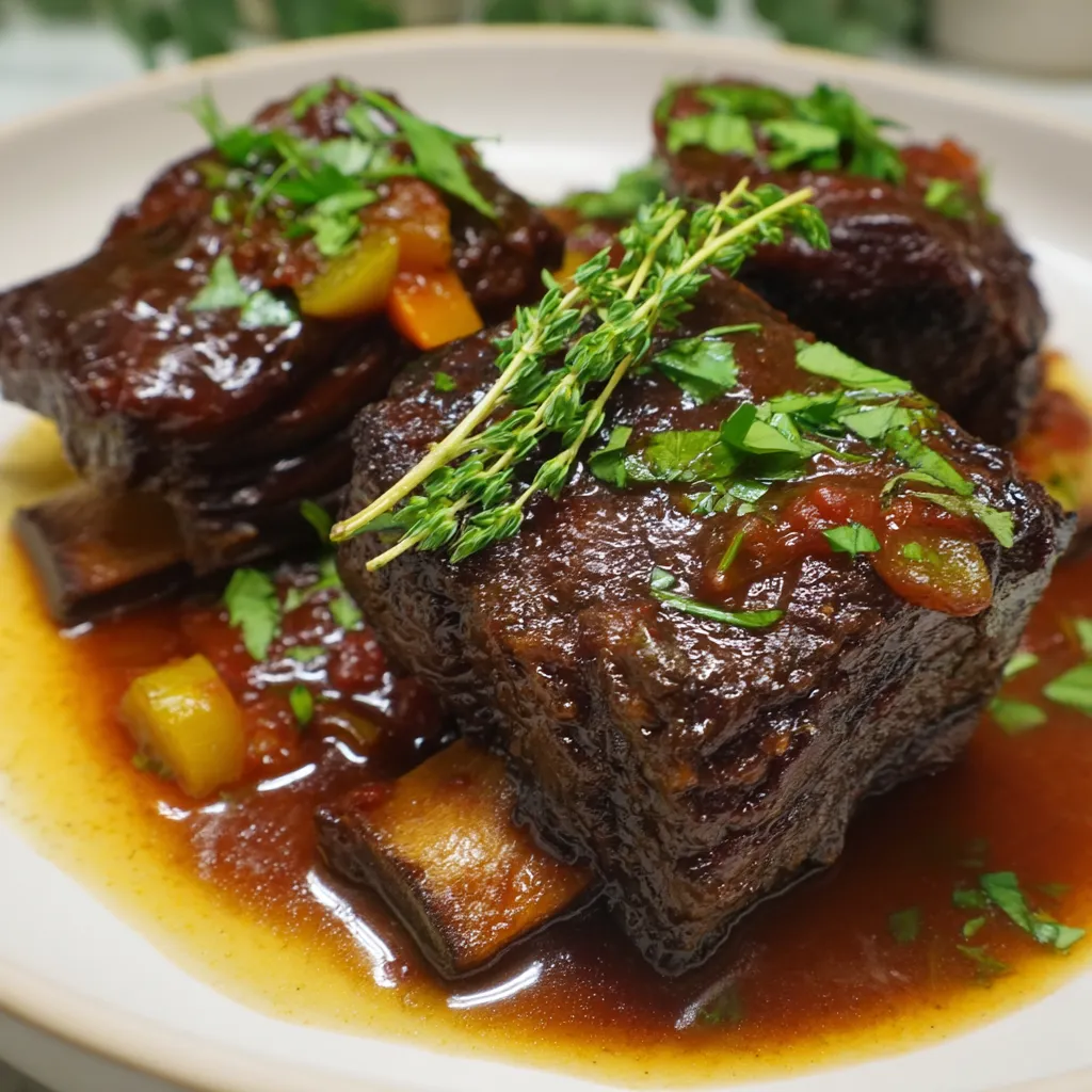 A plate of meat with herbs on top.