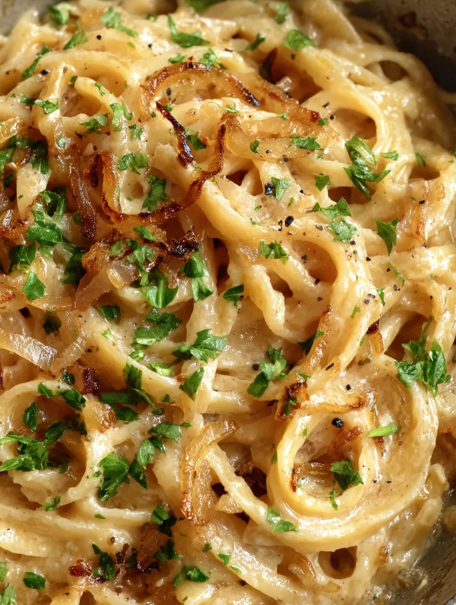 A close up of a bowl of pasta with onions.