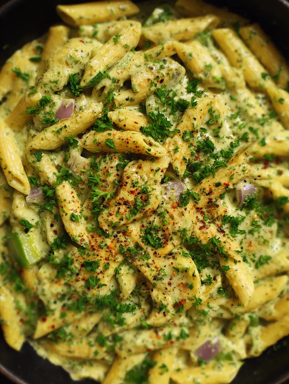 A bowl of pasta with a green herb on top.