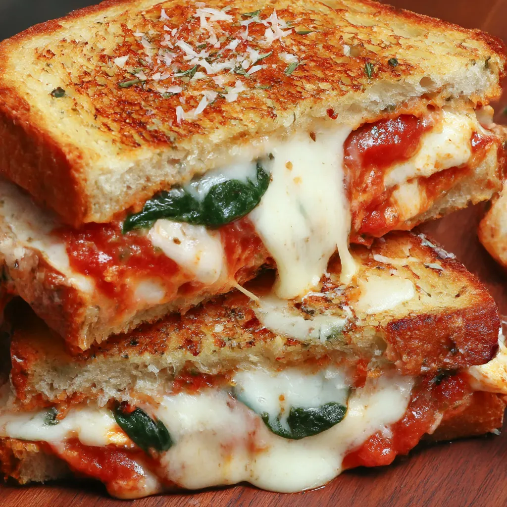 Cheesy sandwich stuffed with tomato sauce.