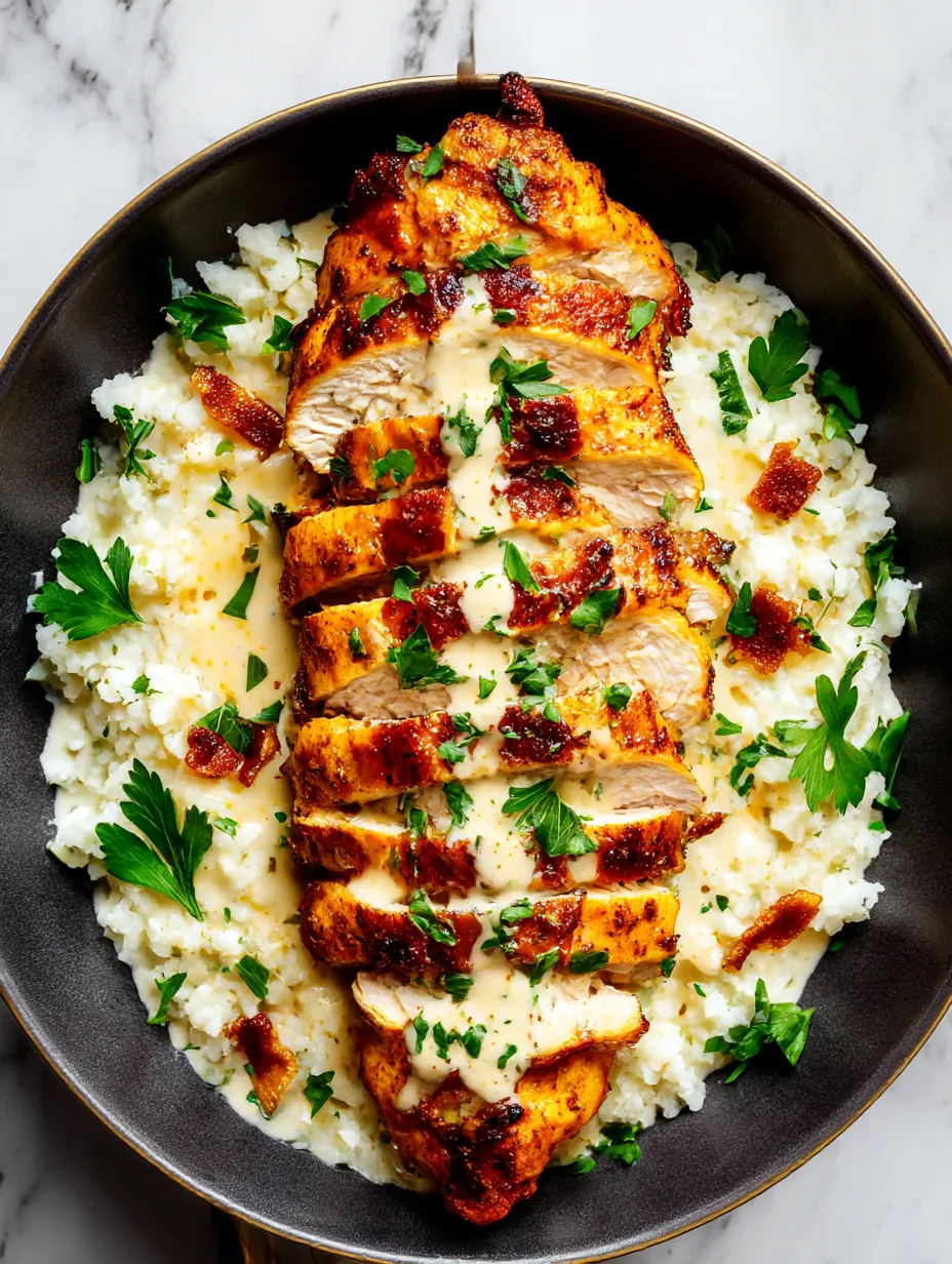 Bowl loaded up with chicken and bacon.