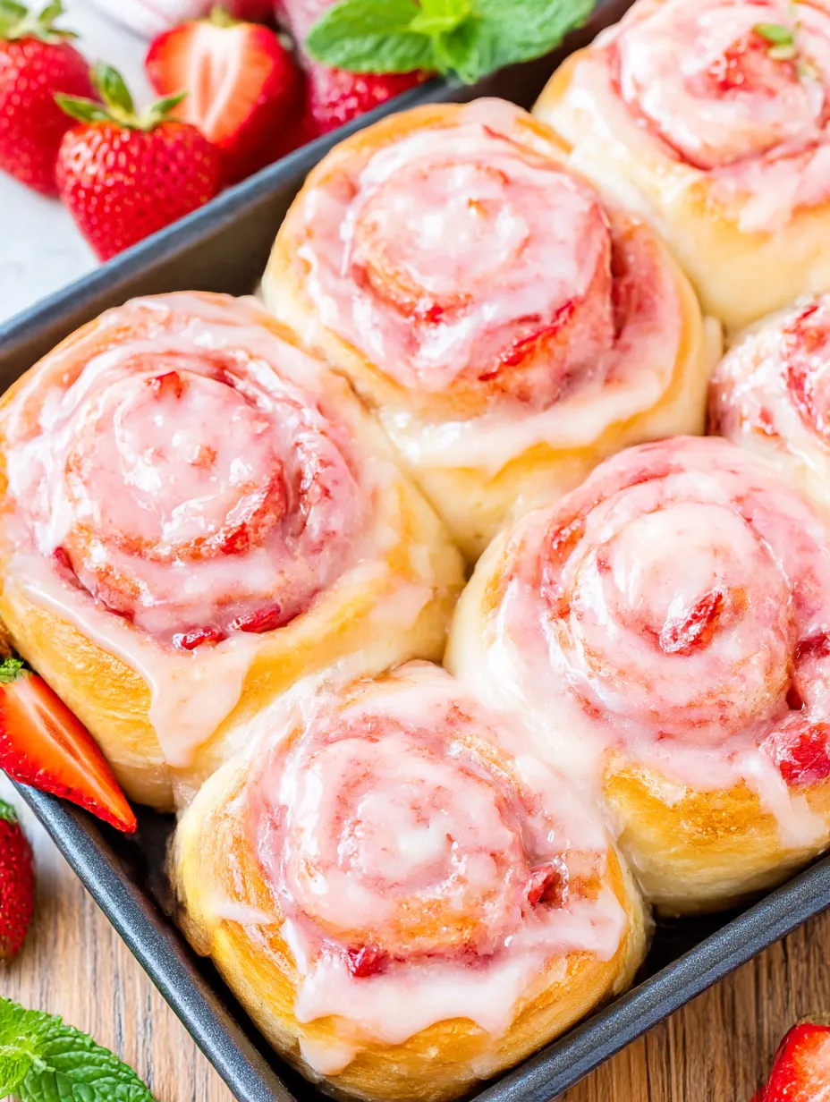 Box full of cinnabon swirls with strawberry cheesecake inside.