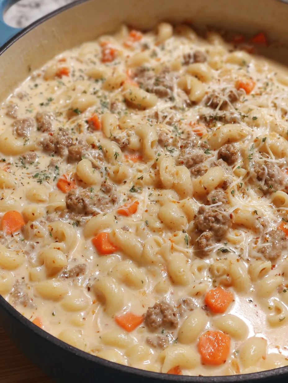Eine Schüssel mit macaroni und kräftigem Käse, die mit frischen Zwiebeln und Karotten garniert ist.