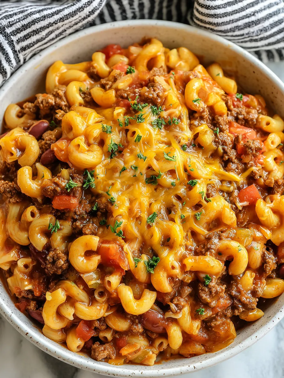 Ein Schälchen mit Pasta, Tomaten, Kartoffeln, Chili und Käse.