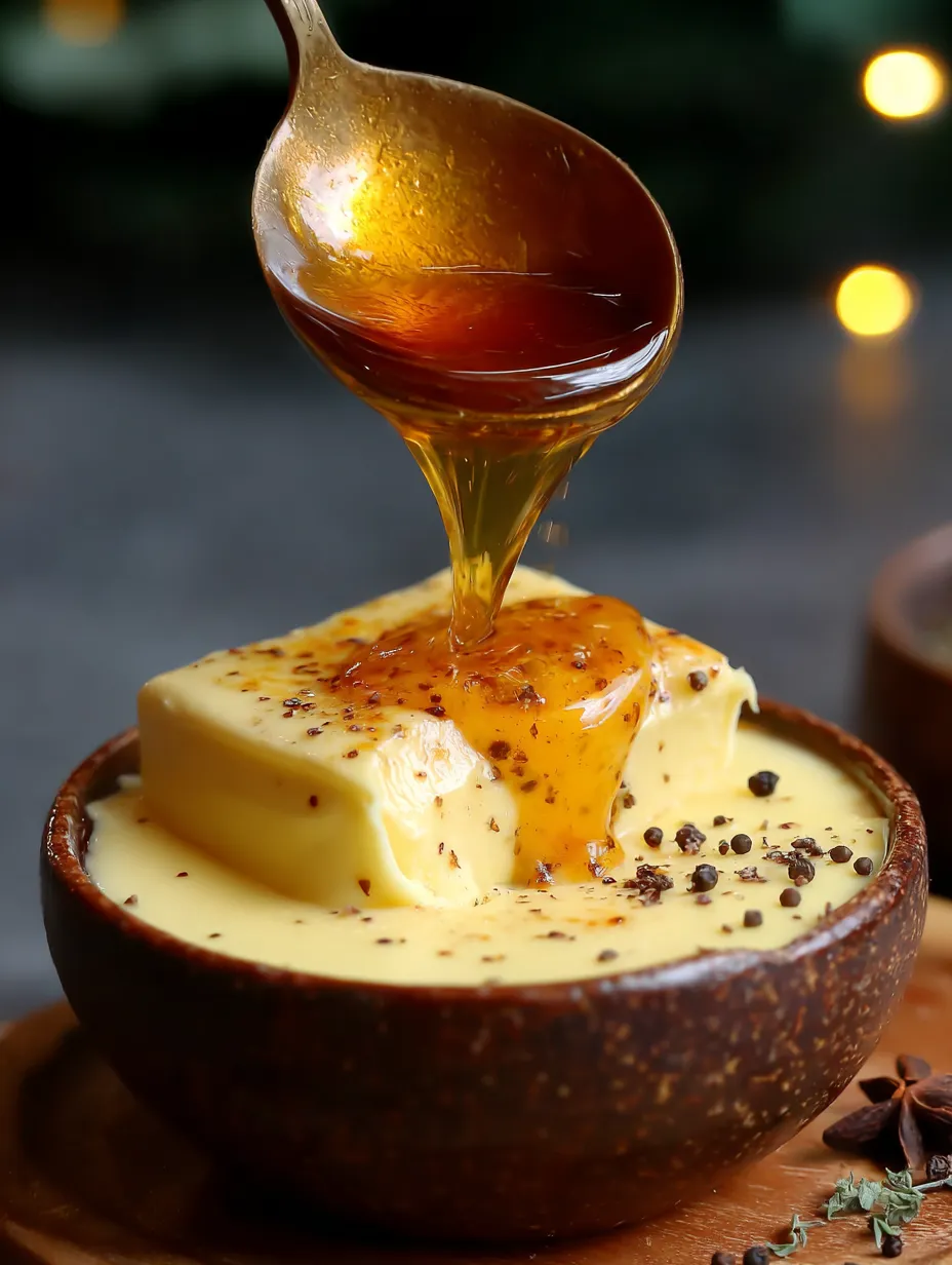 A bowl of creamy dessert made with honey and spices.